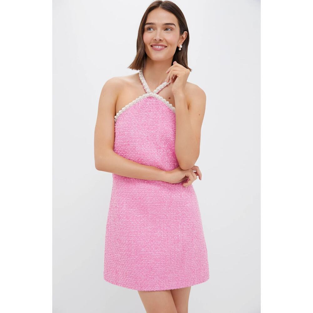 Textured Pink Halter Mini Dress